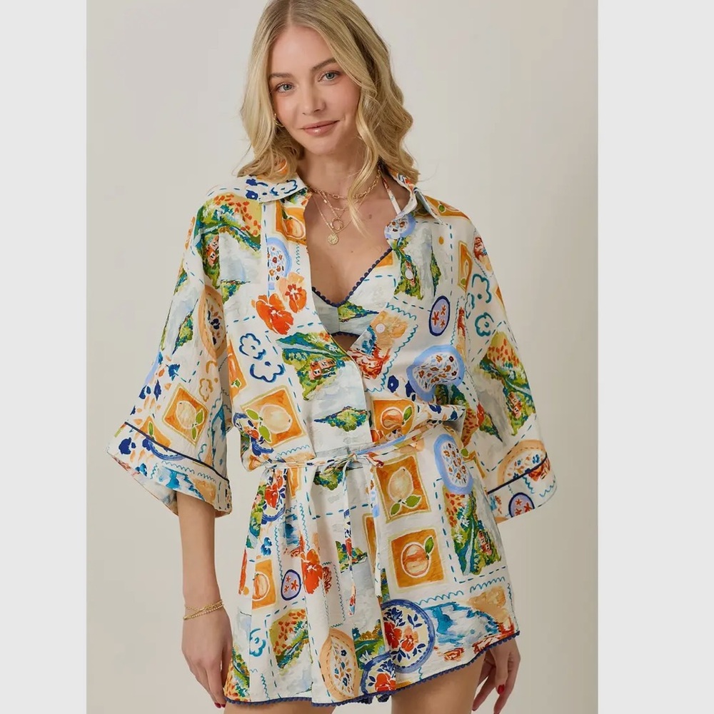 NEW! BOUTIQUE Tropical Fruit Floral Colorful Shorts Romper & Matching Bralette